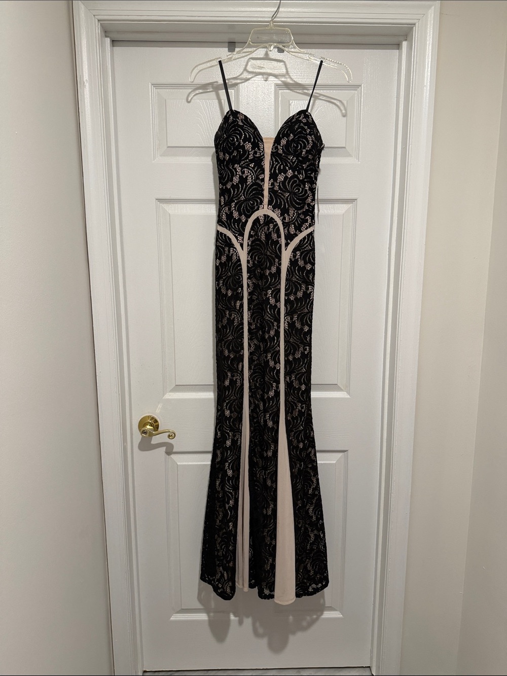 Black Lace Maxi Dress with Nude Lining